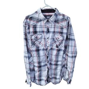 BKE Athletic Fit Plaid Western Snap Button Down Shirt Mens XL White Black Red
